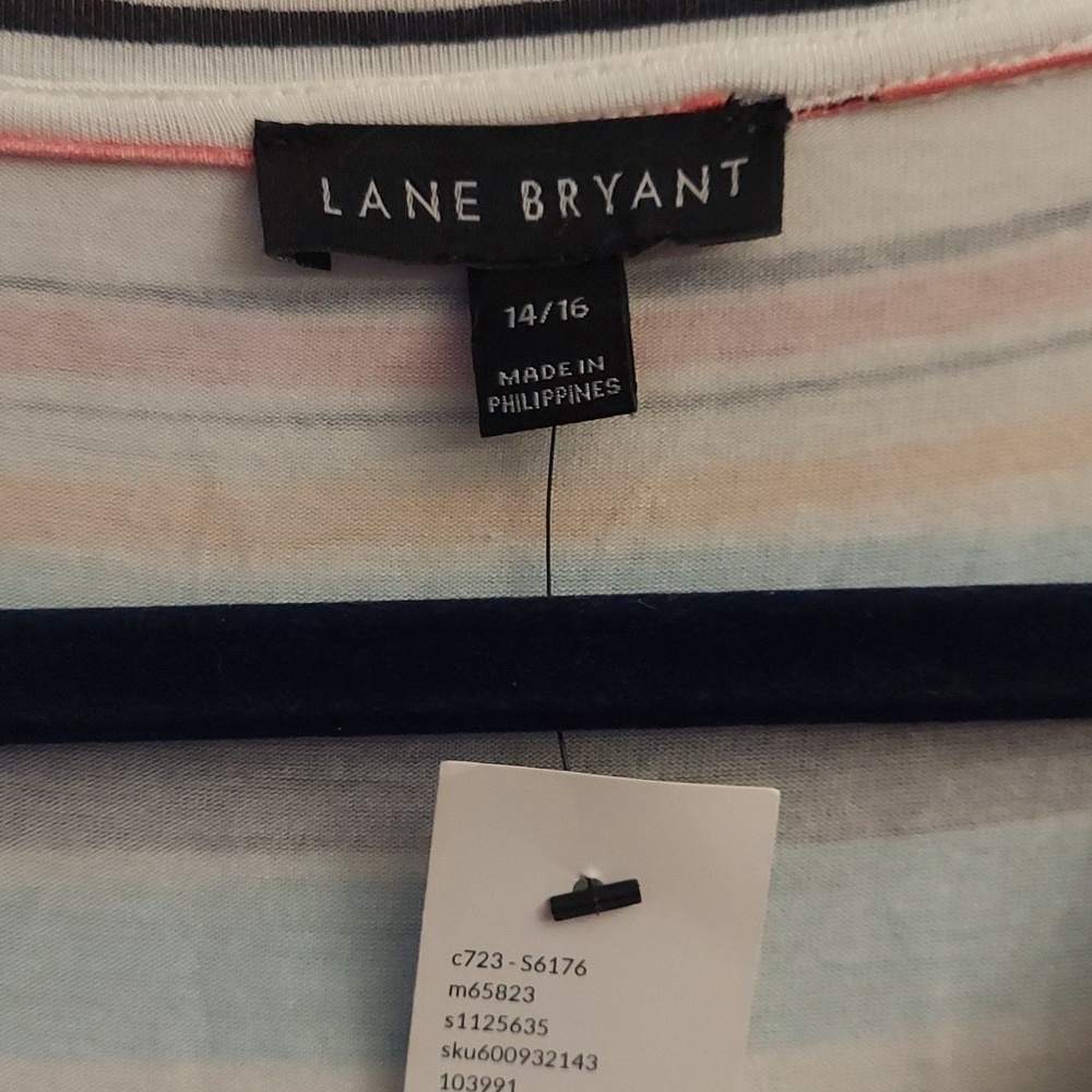 LANE BRYANT Short Sleeve Multicolor Striped Tiered Maxi Dress - Picture 3 of 13